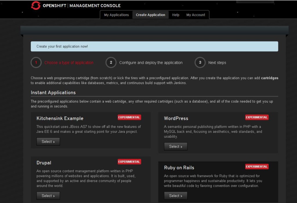 OpenShift create application